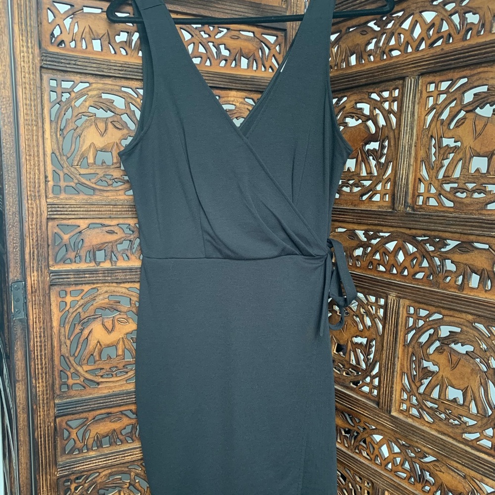 A new day black sleeveless faux wrap dress